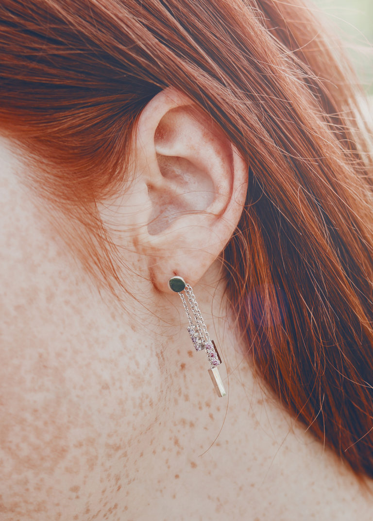 Boucles d'Oreilles argent pierre mauve - Néphélie - Oniri atelier